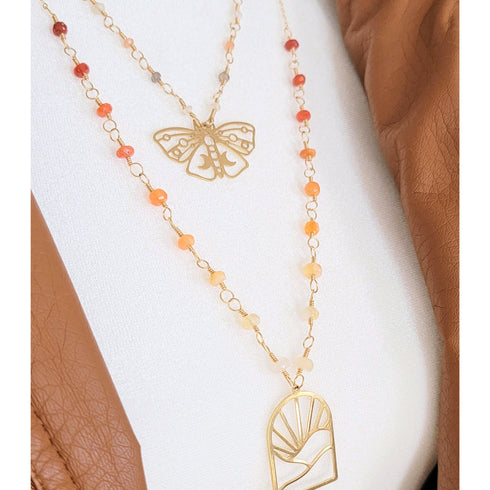 Gold Moonstone Lotus Necklace